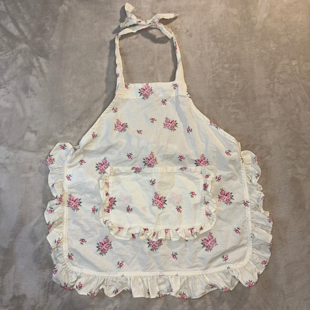 LoveShackFancy Pottery Barn Kids Floral Ruffle Cotton Apron Cream Pink One Size